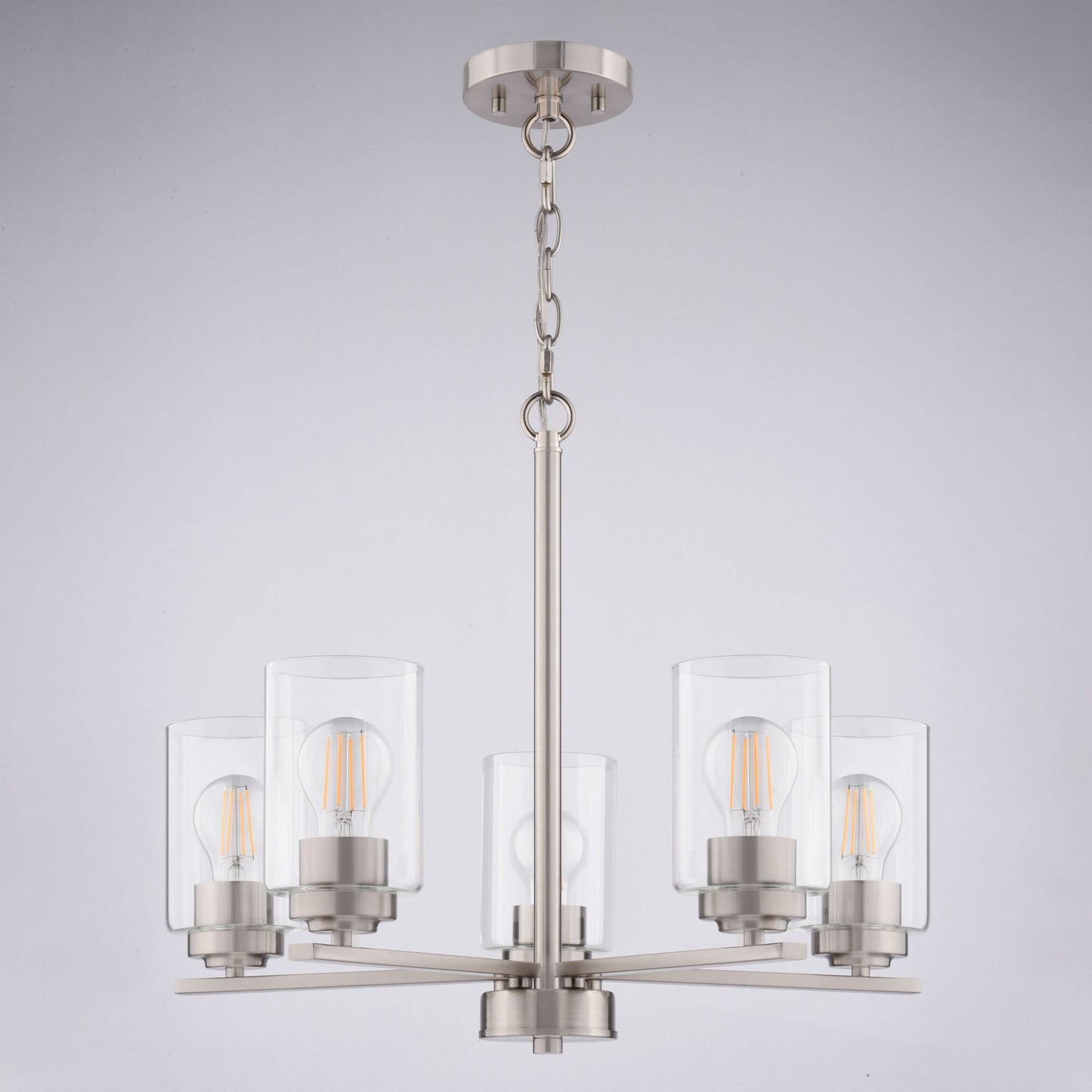 Park Ridge 21 - in. W 5 Light Chandelier Satin Nickel - Orvon Lighting