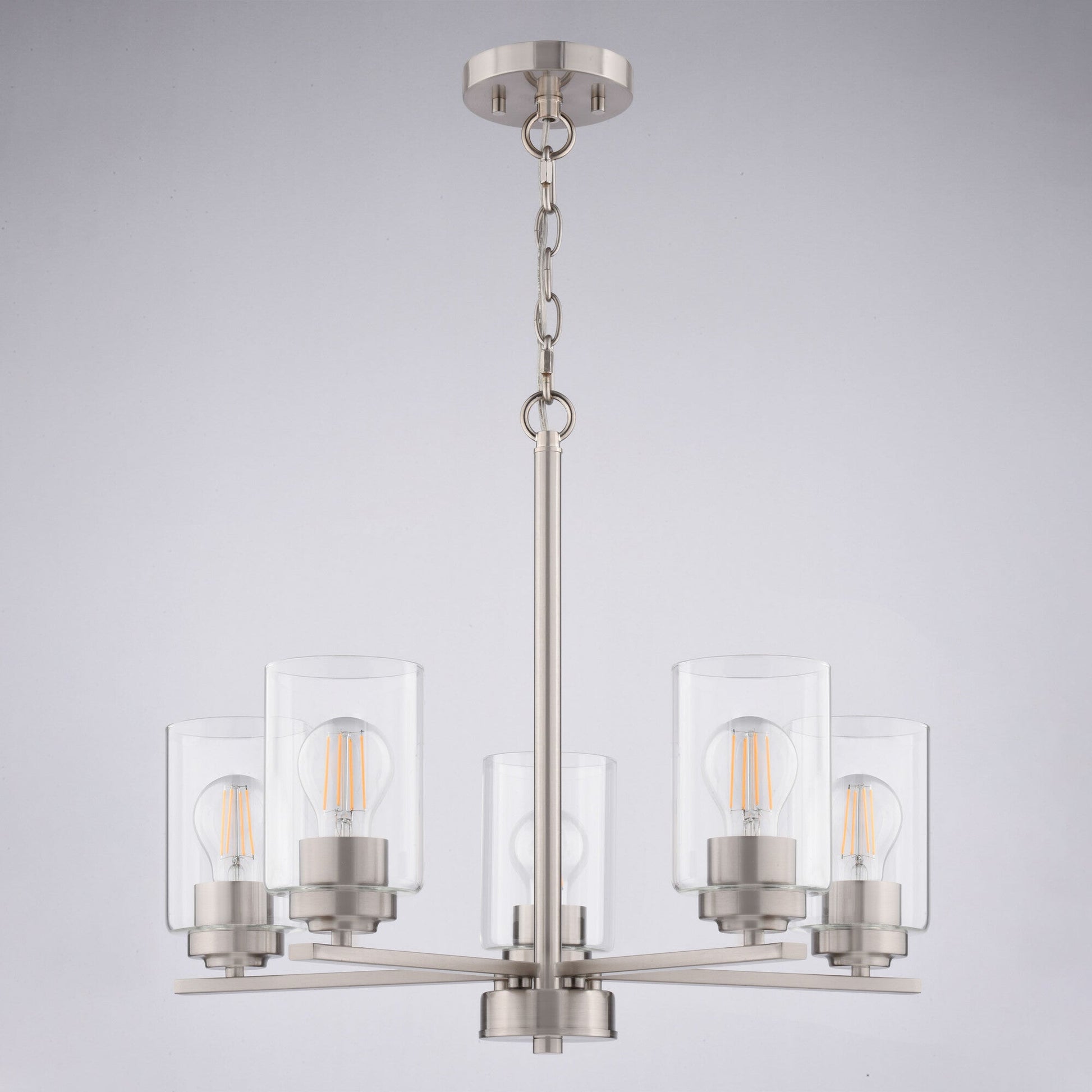 Park Ridge 21 - in. W 5 Light Chandelier Satin Nickel - Orvon Lighting
