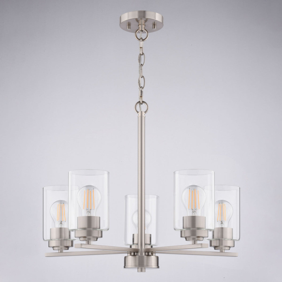 Park Ridge 21 - in. W 5 Light Chandelier Satin Nickel - Orvon Lighting