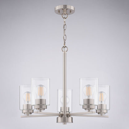 Park Ridge 21 - in. W 5 Light Chandelier Satin Nickel - Orvon Lighting