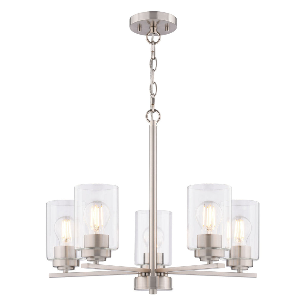 Park Ridge 21 - in. W 5 Light Chandelier Satin Nickel - Orvon Lighting