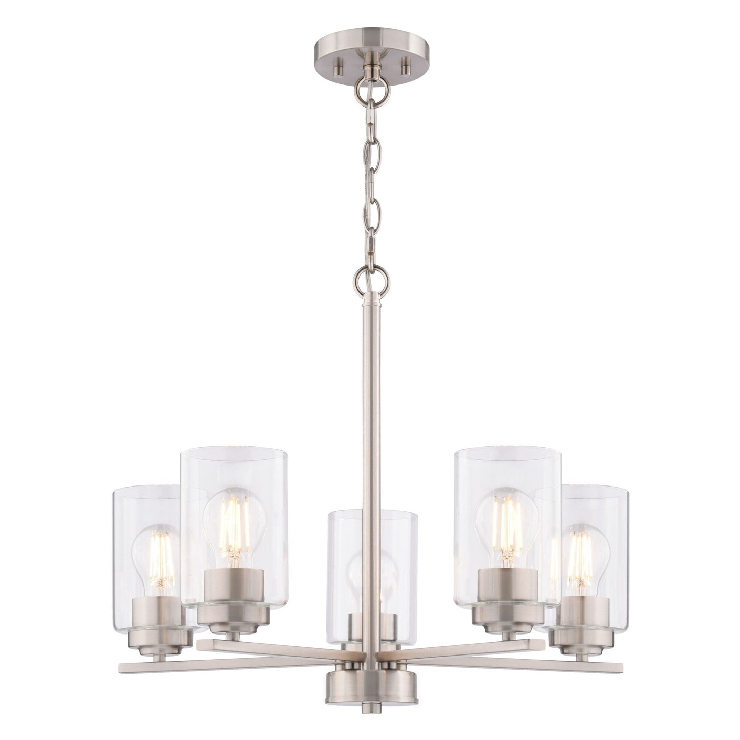 Park Ridge 21 - in. W 5 Light Chandelier Satin Nickel - Orvon Lighting