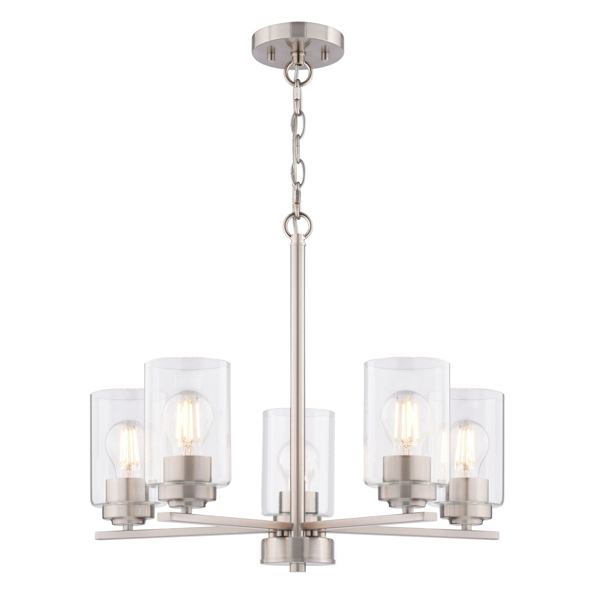 Park Ridge 21 - in. W 5 Light Chandelier Satin Nickel - Orvon Lighting