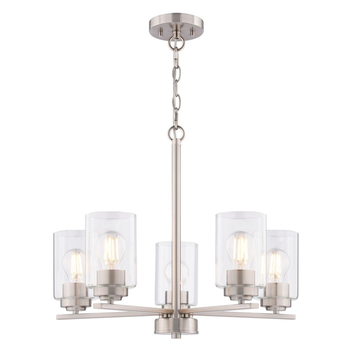 Park Ridge 21 - in. W 5 Light Chandelier Satin Nickel - Orvon Lighting