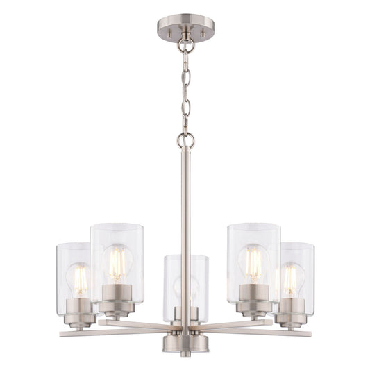 Park Ridge 21 - in. W 5 Light Chandelier Satin Nickel - Orvon Lighting