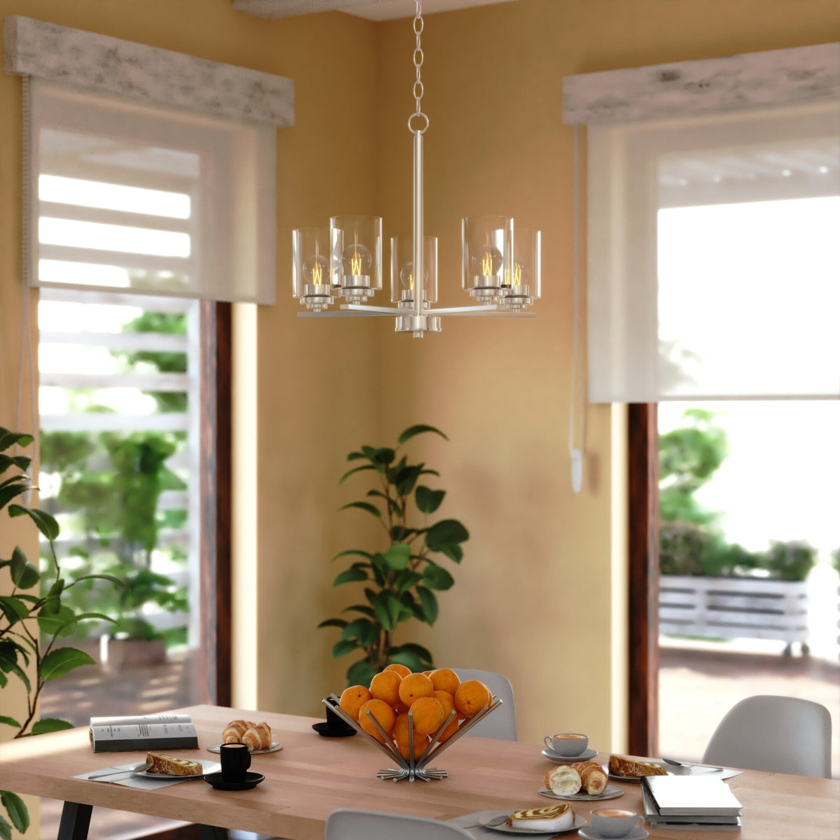 Park Ridge 21 - in. W 5 Light Chandelier Satin Nickel - Orvon Lighting