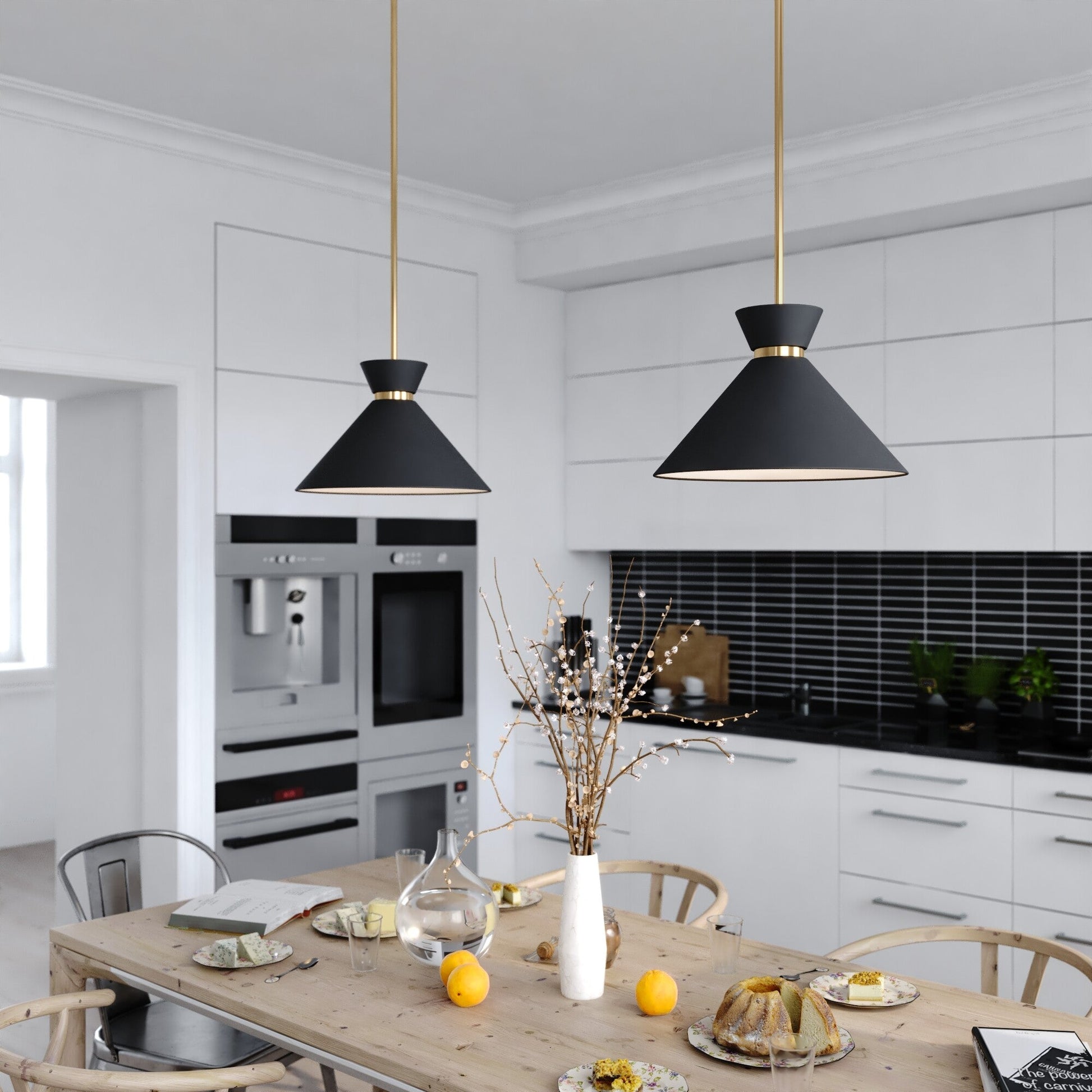 Racine 15 - in 1 Light Pendant Matte Black,White and Natural Brass - Orvon Lighting