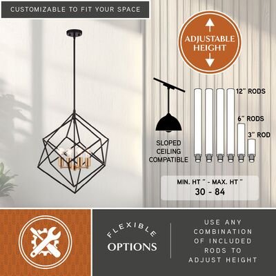 Rad 23.5 - in. 4 Light Pendant Black and Natural Brass,Satin Nickel - Orvon Lighting