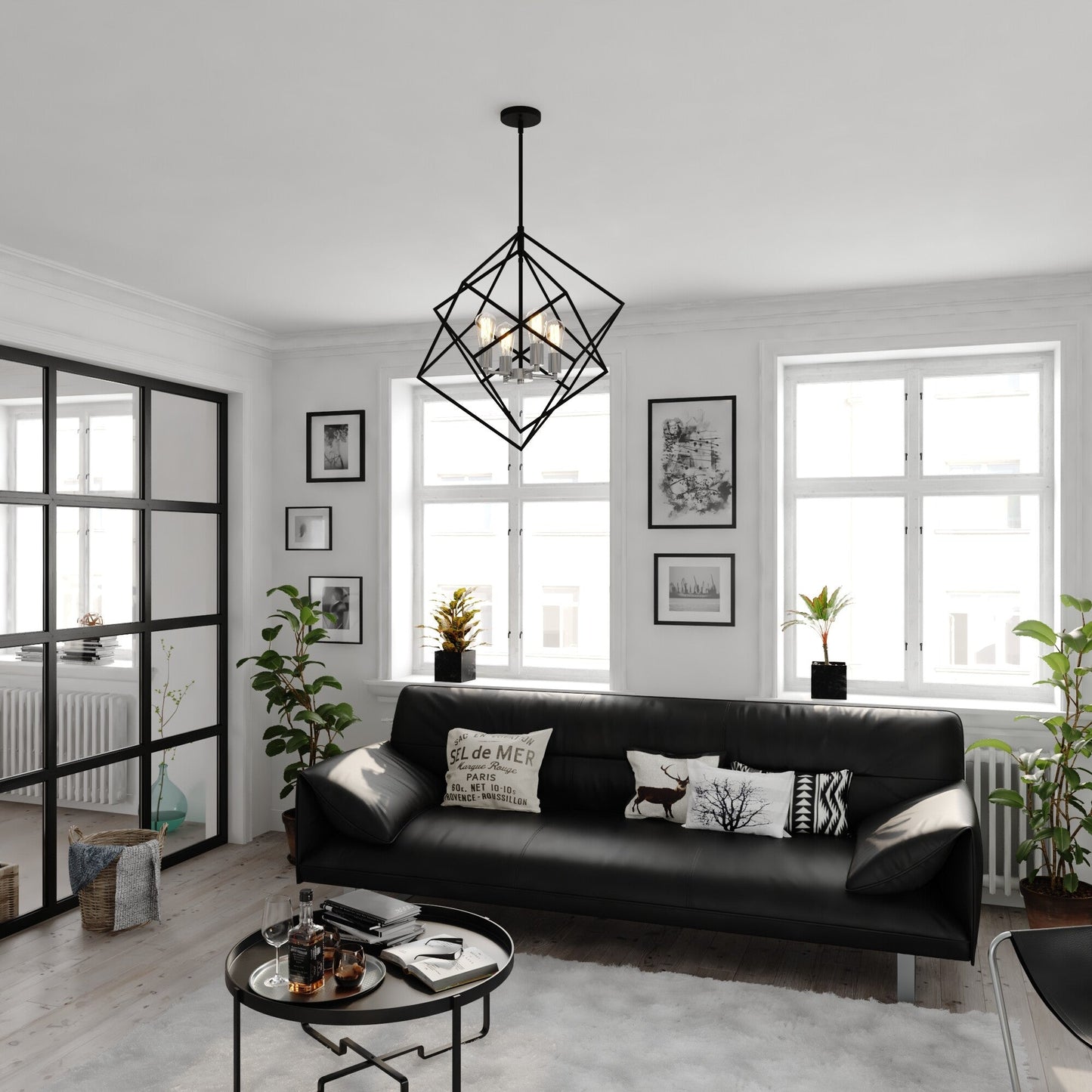 Rad 23.5 - in. 4 Light Pendant Black and Natural Brass,Satin Nickel - Orvon Lighting