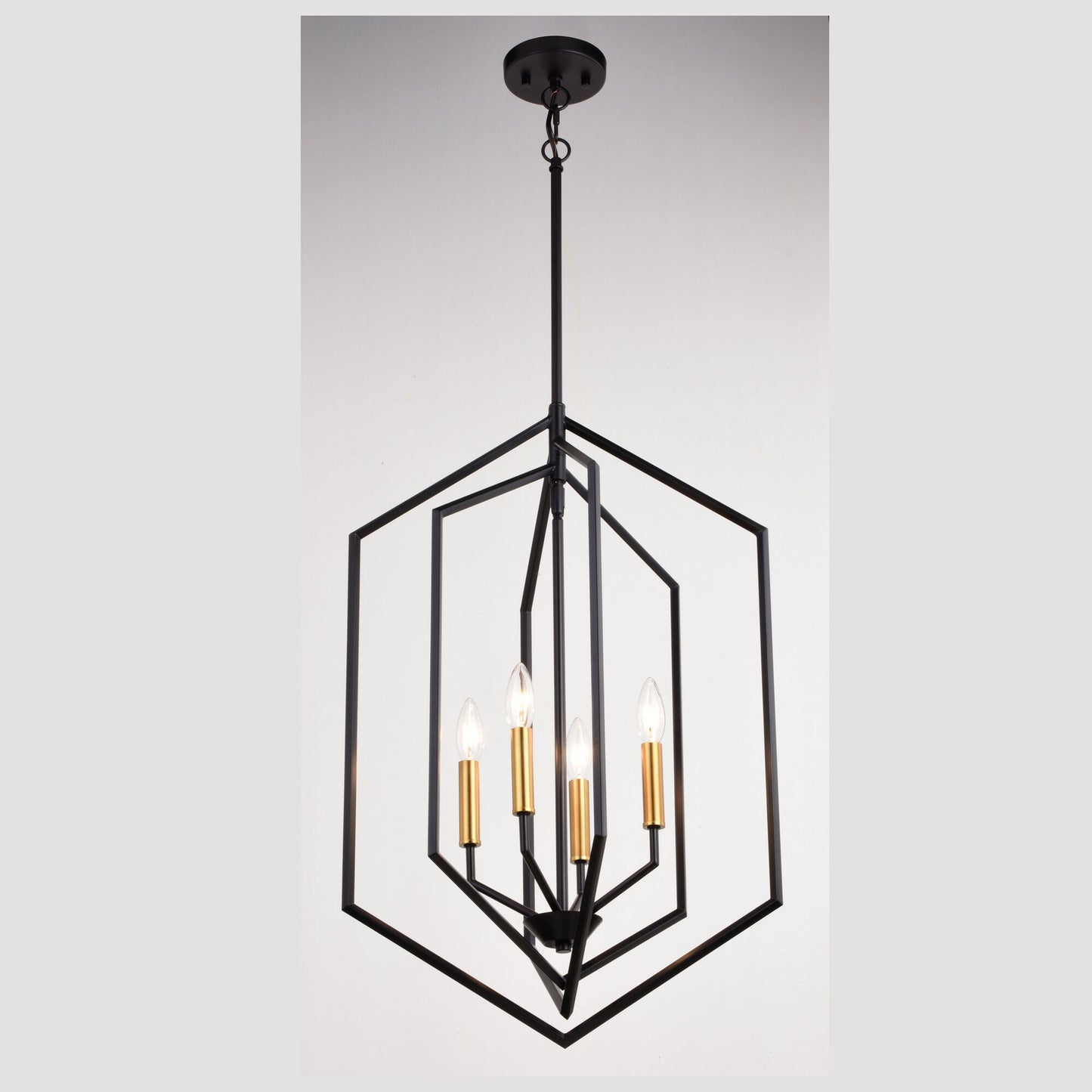 Riley 18 - in. 4 Light Pendant Black and Satin Brass - Orvon Lighting
