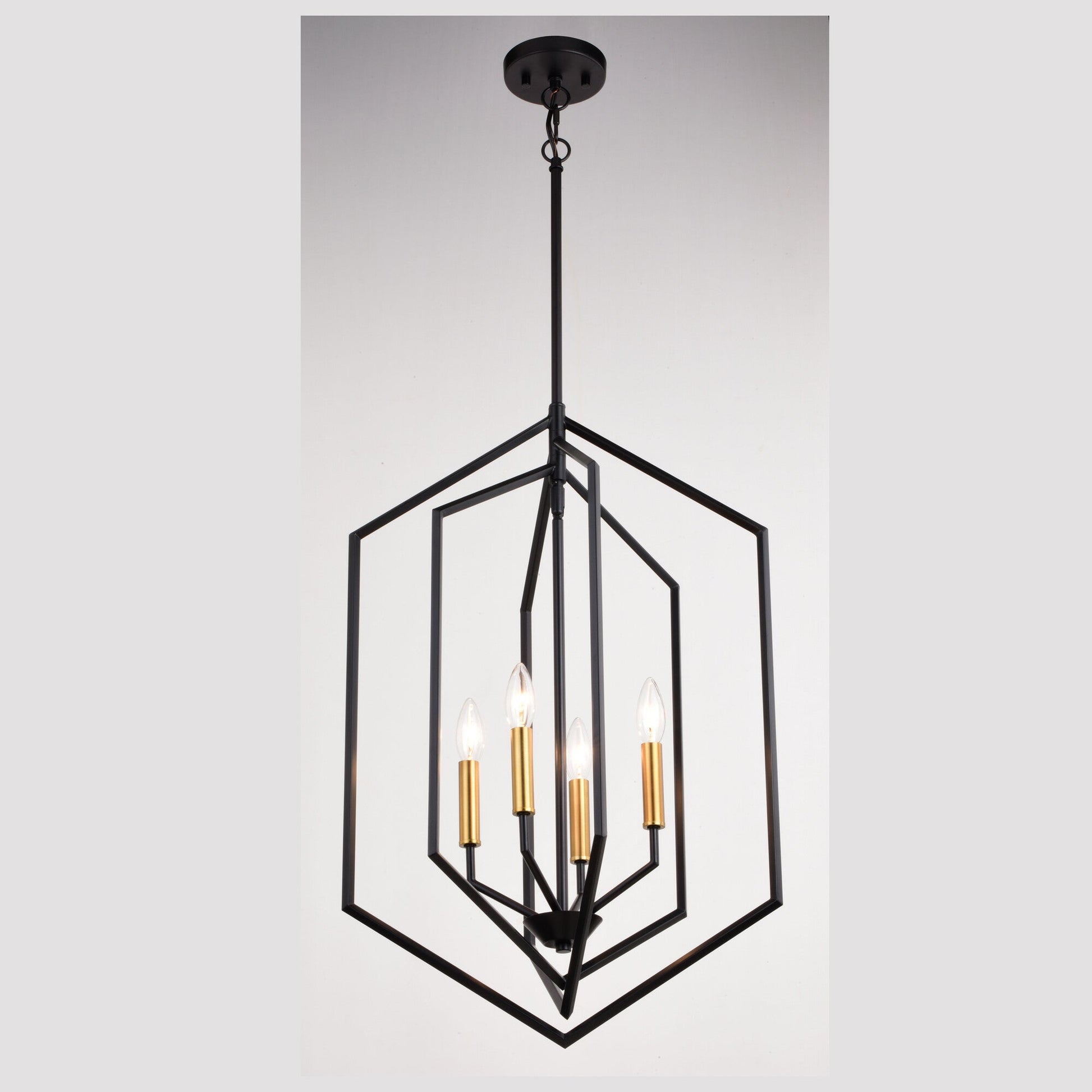 Riley 18 - in. 4 Light Pendant Black and Satin Brass - Orvon Lighting