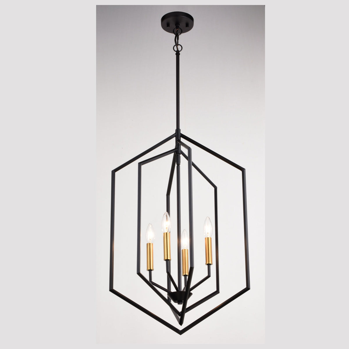 Riley 18 - in. 4 Light Pendant Black and Satin Brass - Orvon Lighting