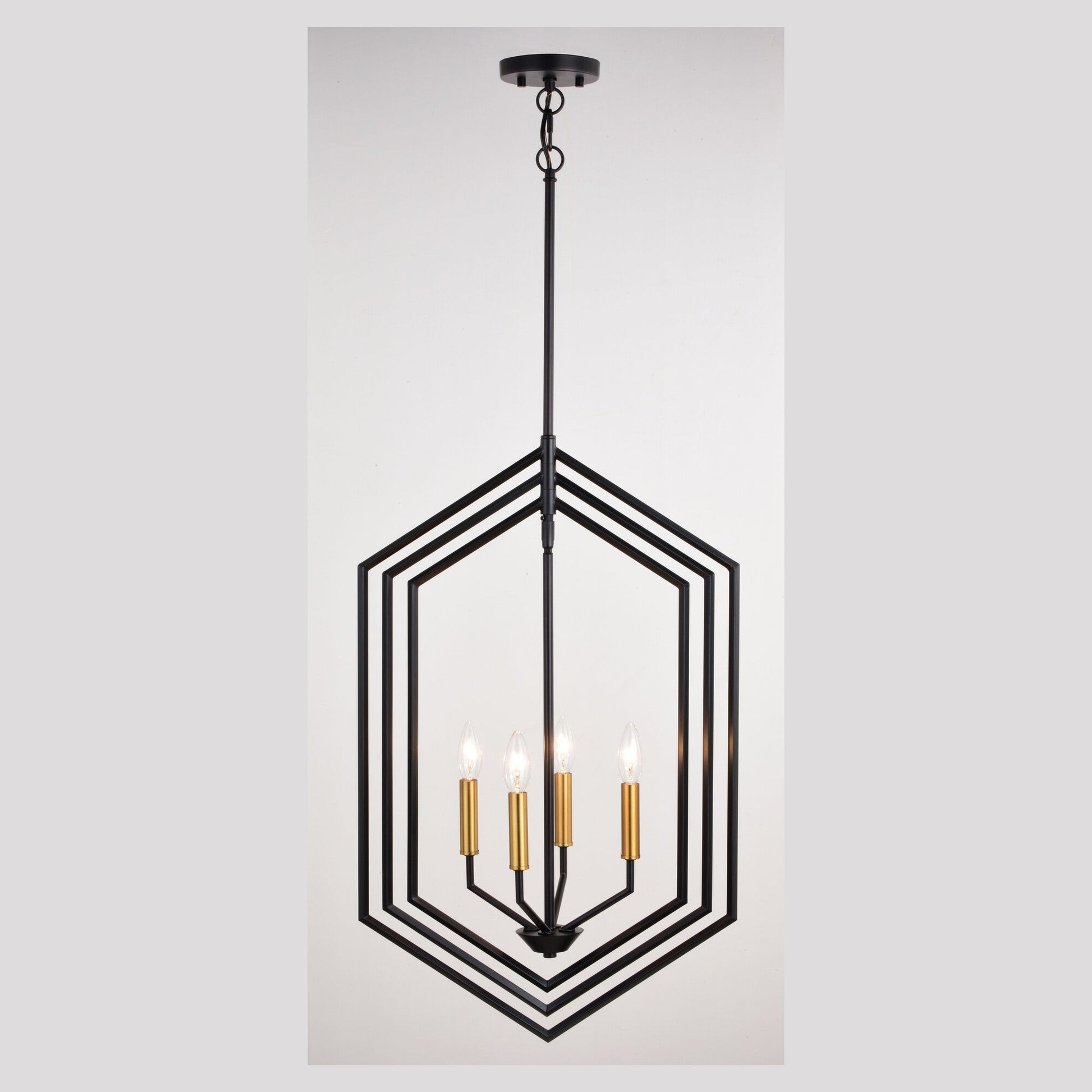 Riley 18 - in. 4 Light Pendant Black and Satin Brass - Orvon Lighting