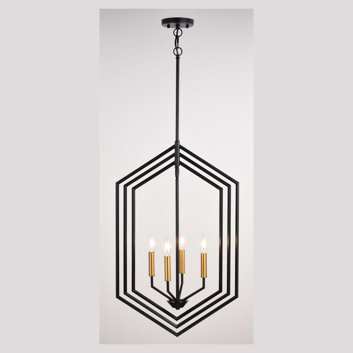 Riley 18 - in. 4 Light Pendant Black and Satin Brass - Orvon Lighting