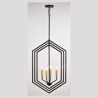 Riley 18 - in. 4 Light Pendant Black and Satin Brass - Orvon Lighting