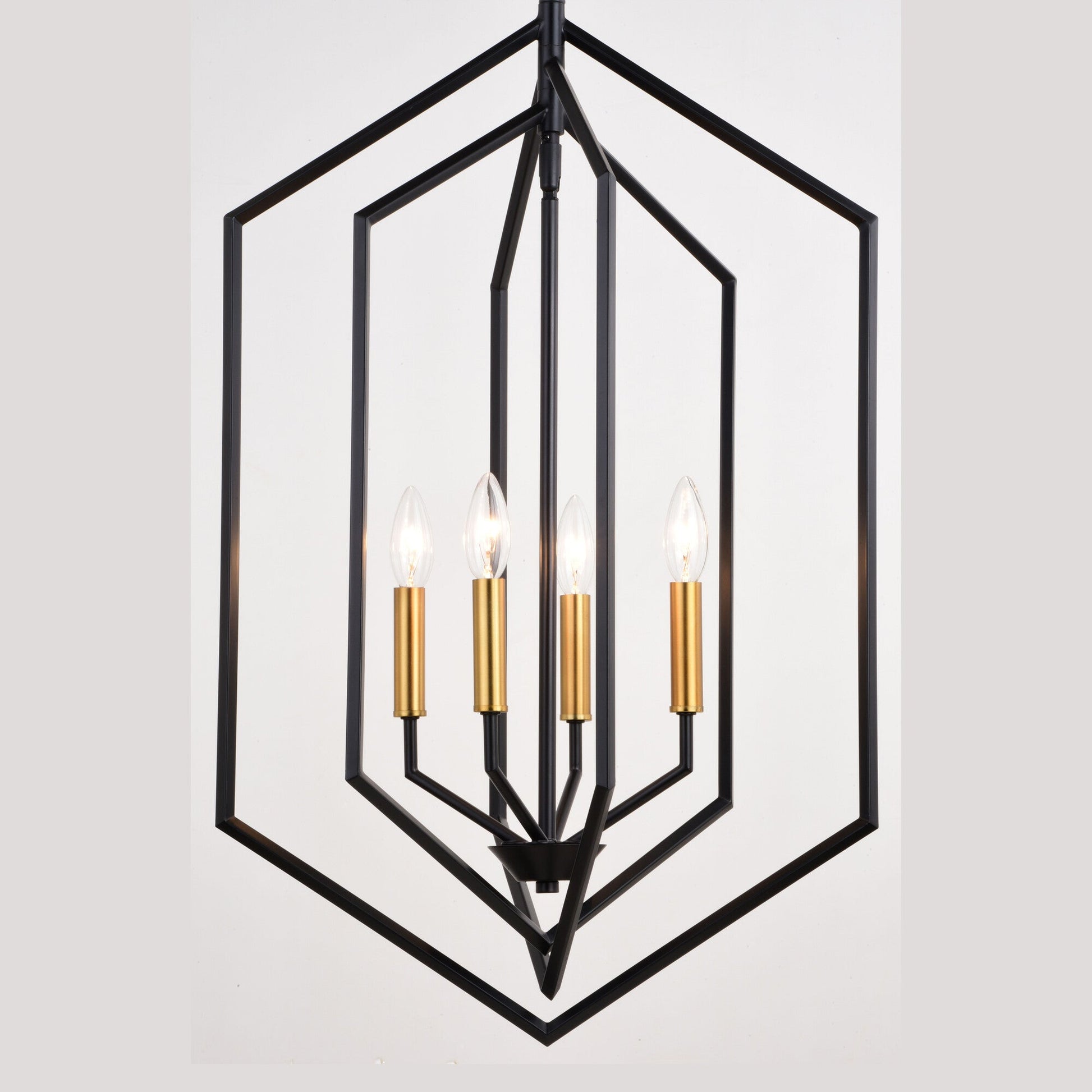 Riley 18 - in. 4 Light Pendant Black and Satin Brass - Orvon Lighting