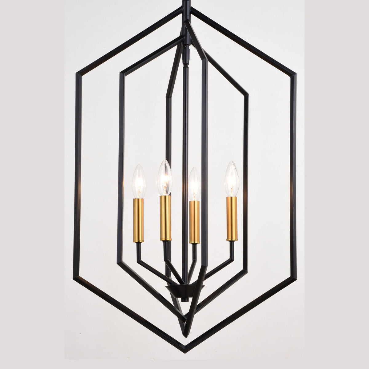 Riley 18 - in. 4 Light Pendant Black and Satin Brass - Orvon Lighting