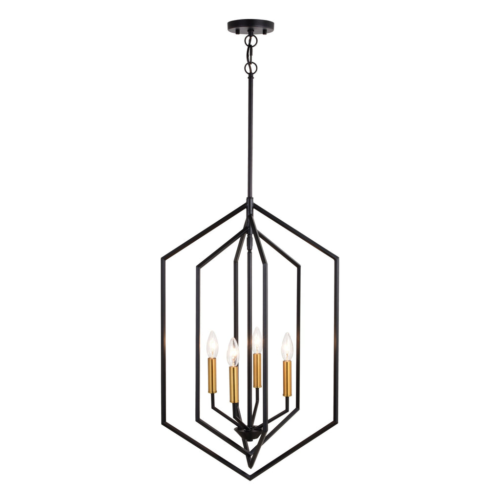 Riley 18 - in. 4 Light Pendant Black and Satin Brass - Orvon Lighting