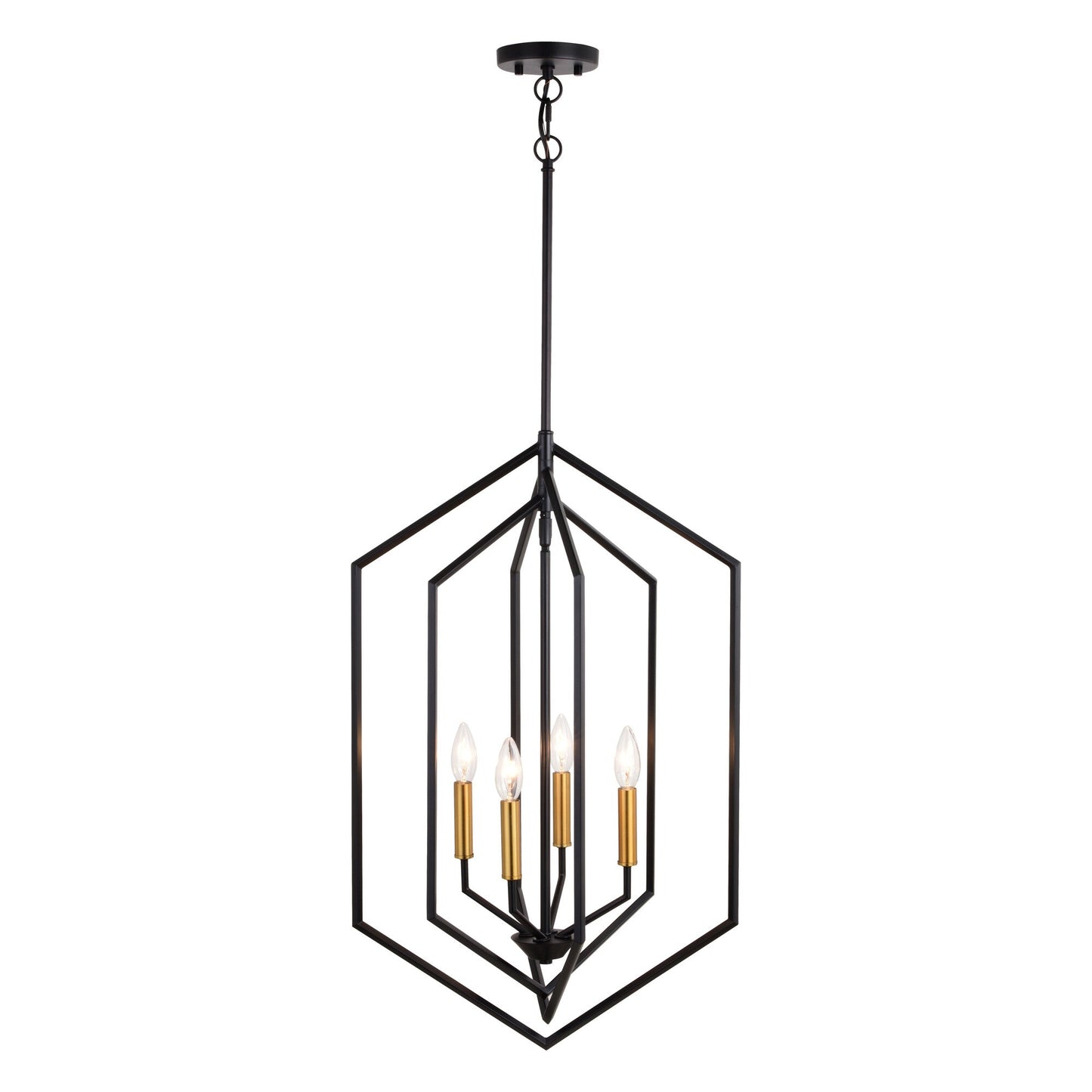 Riley 18 - in. 4 Light Pendant Black and Satin Brass - Orvon Lighting