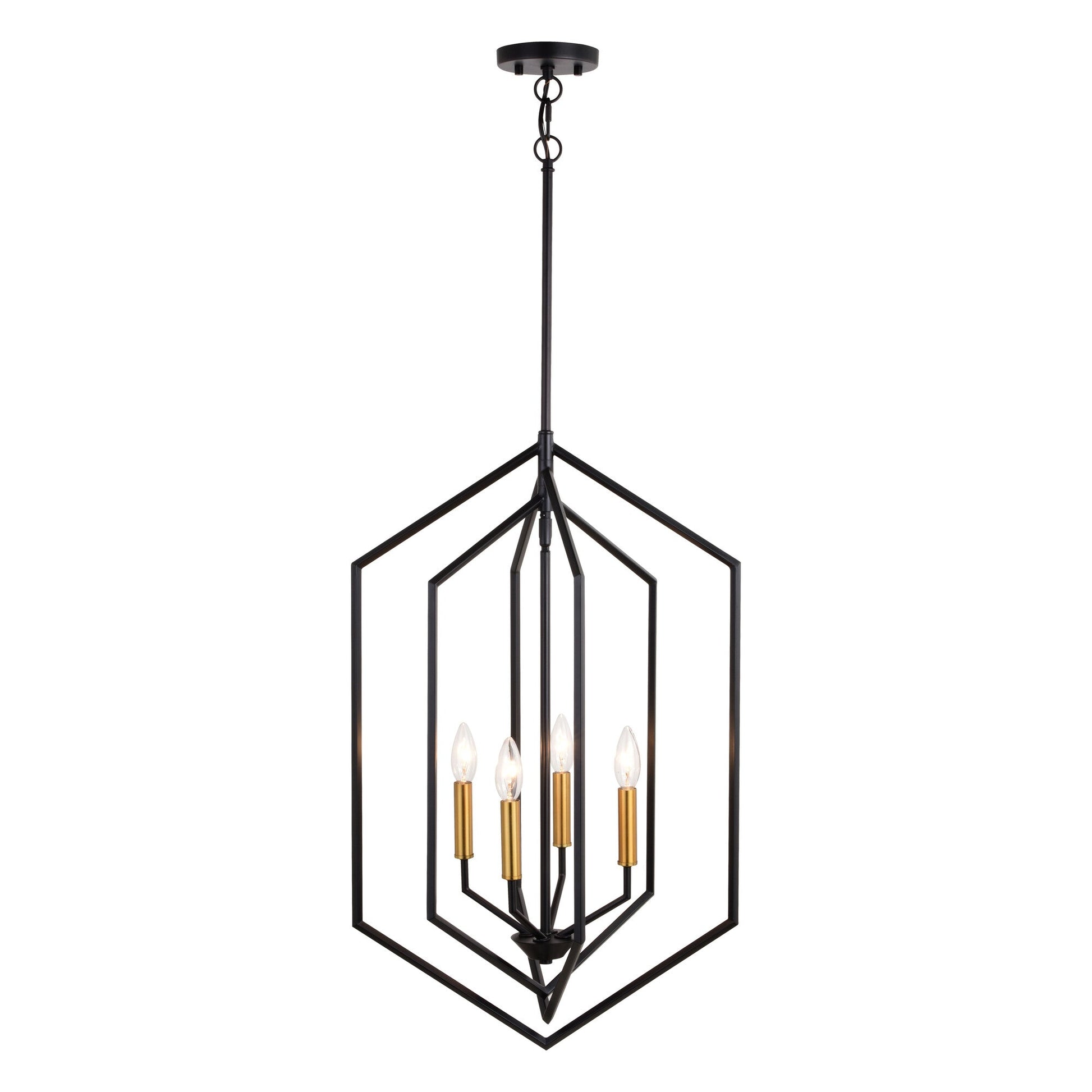 Riley 18 - in. 4 Light Pendant Black and Satin Brass - Orvon Lighting