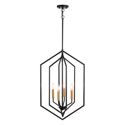 Riley 18 - in. 4 Light Pendant Black and Satin Brass - Orvon Lighting