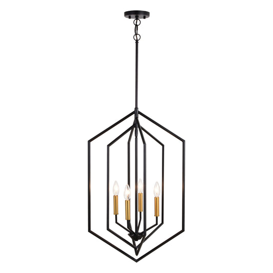 Riley 18 - in. 4 Light Pendant Black and Satin Brass - Orvon Lighting