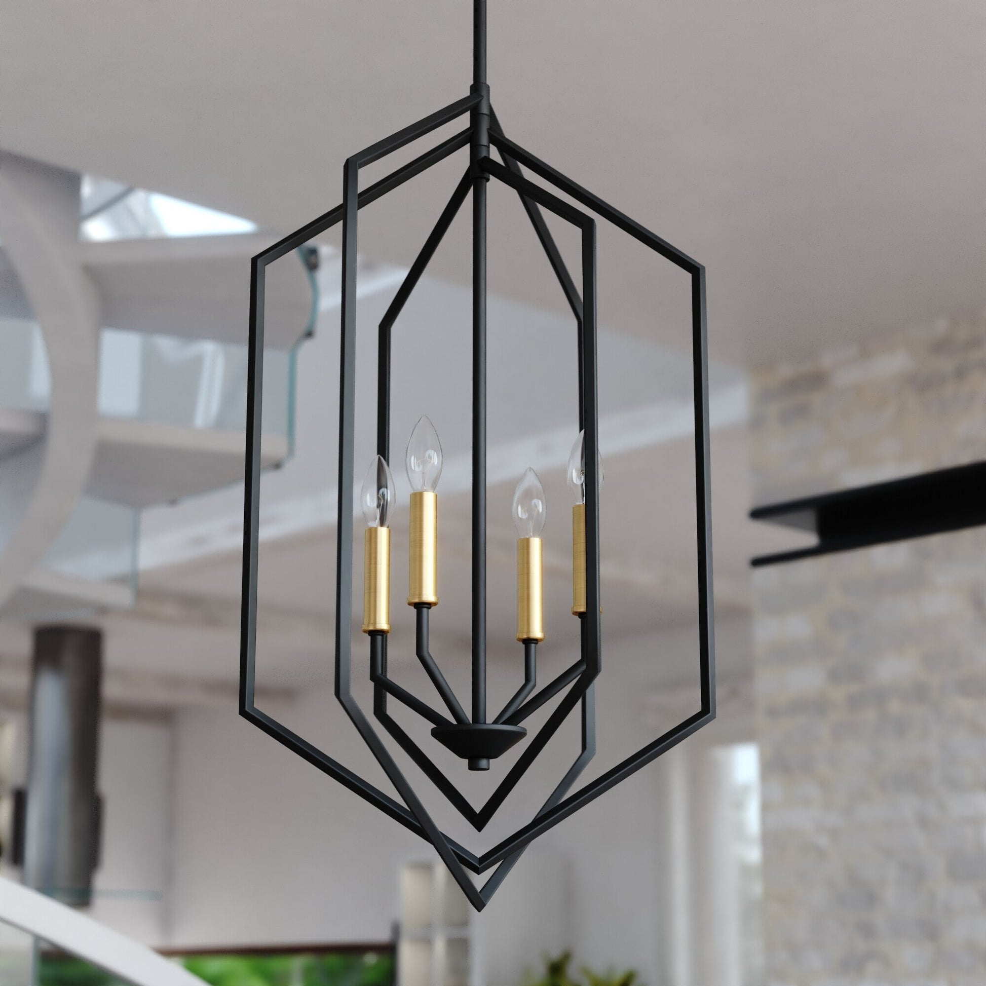 Riley 18 - in. 4 Light Pendant Black and Satin Brass - Orvon Lighting