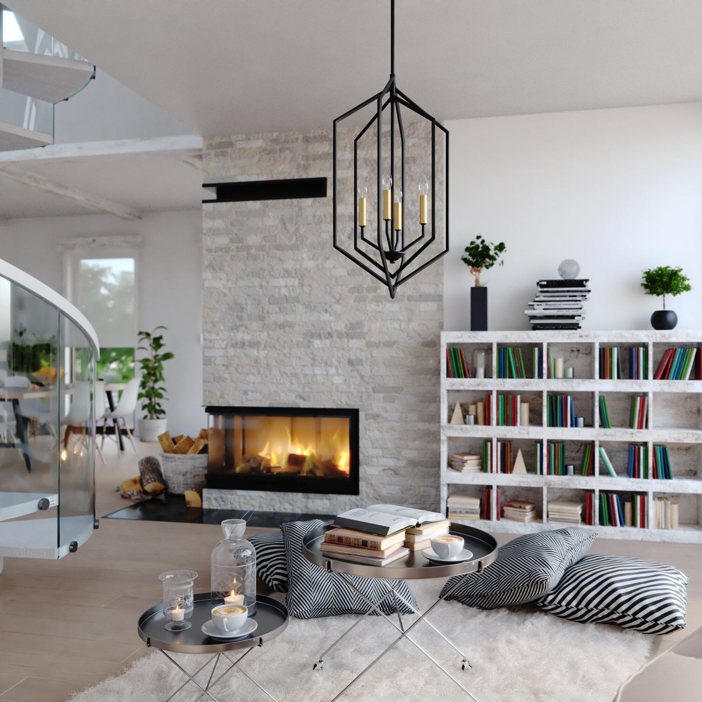 Riley 18 - in. 4 Light Pendant Black and Satin Brass - Orvon Lighting