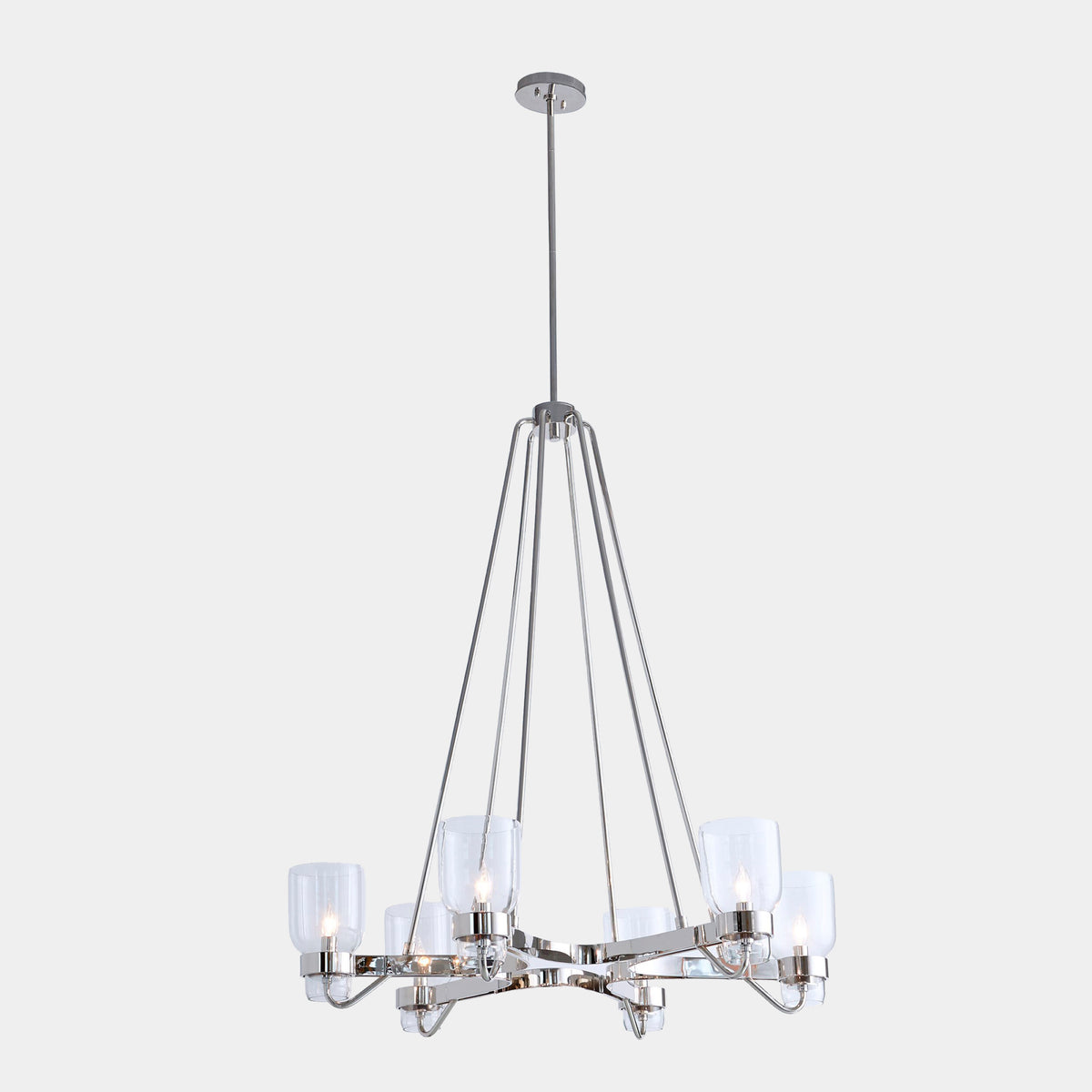 Global Views Richard Six Light Chandelier – Shiny Nickel detail view