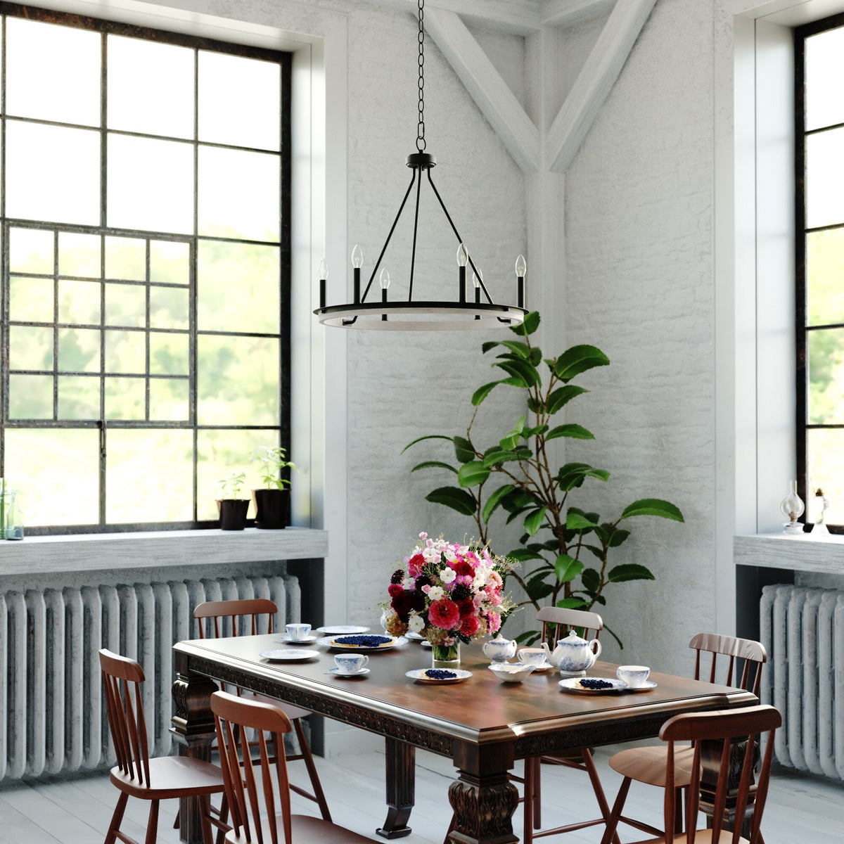 Russel 24.75 - in. 6 Light Chandelier Matte Black and Weathered Gray - Orvon Lighting