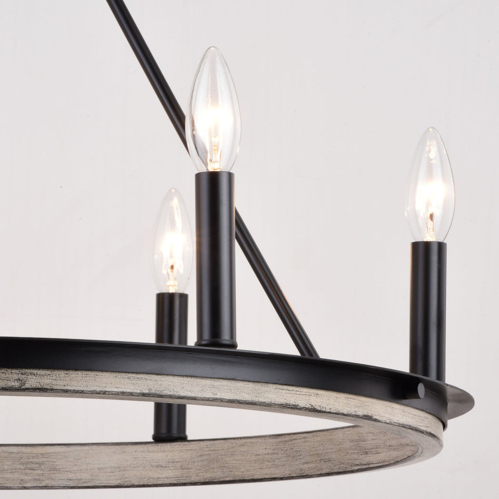 Russel 24.75 - in. 6 Light Chandelier Matte Black and Weathered Gray - Orvon Lighting