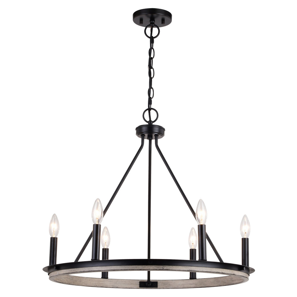 Russel 24.75 - in. 6 Light Chandelier Matte Black and Weathered Gray - Orvon Lighting