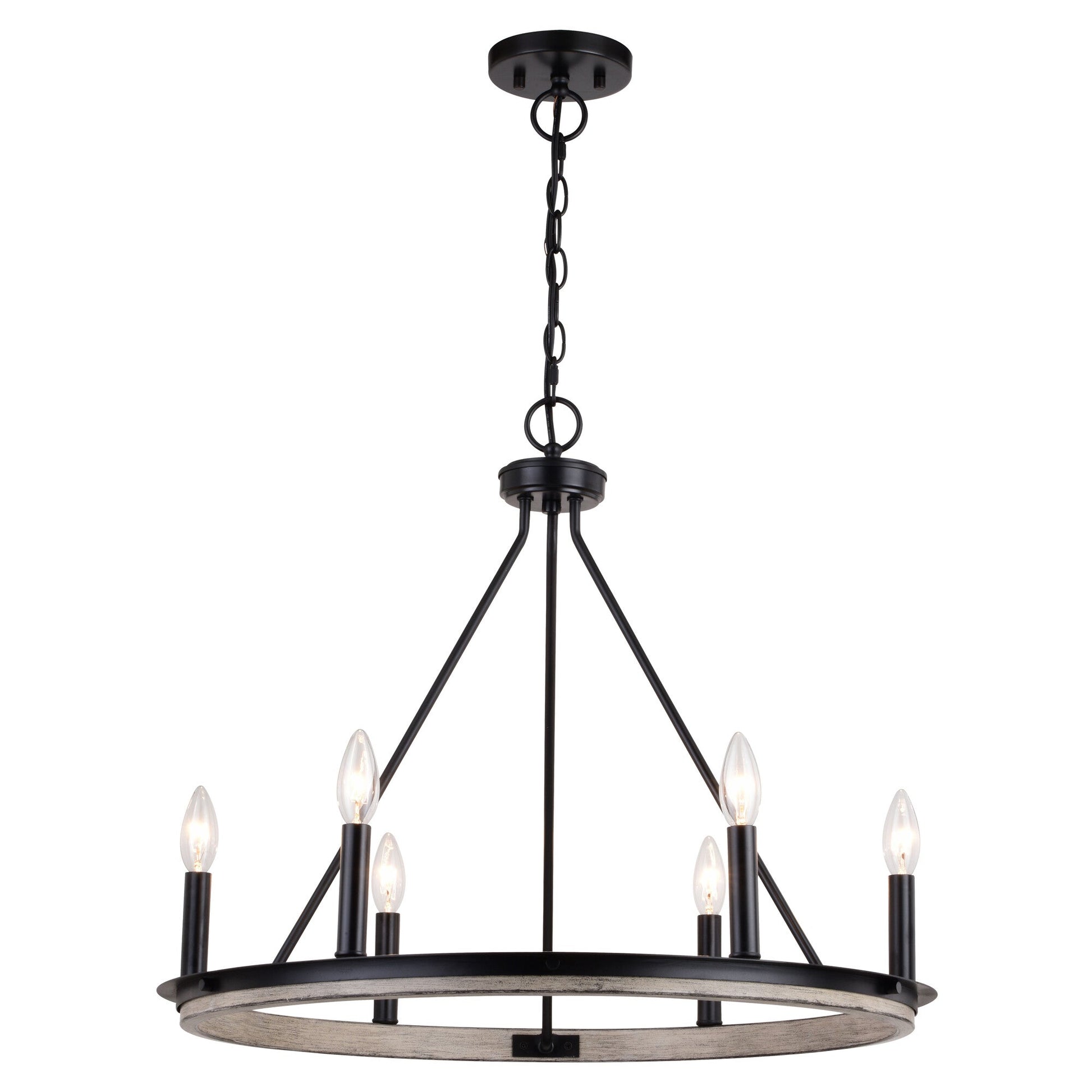 Russel 24.75 - in. 6 Light Chandelier Matte Black and Weathered Gray - Orvon Lighting