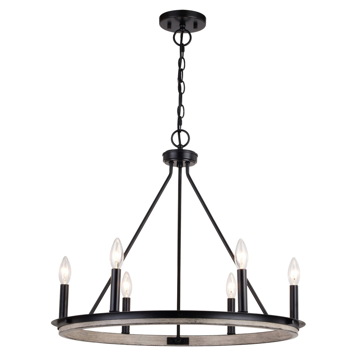Russel 24.75 - in. 6 Light Chandelier Matte Black and Weathered Gray - Orvon Lighting