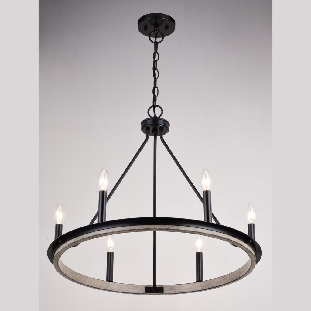 Russel 24.75 - in. 6 Light Chandelier Matte Black and Weathered Gray - Orvon Lighting