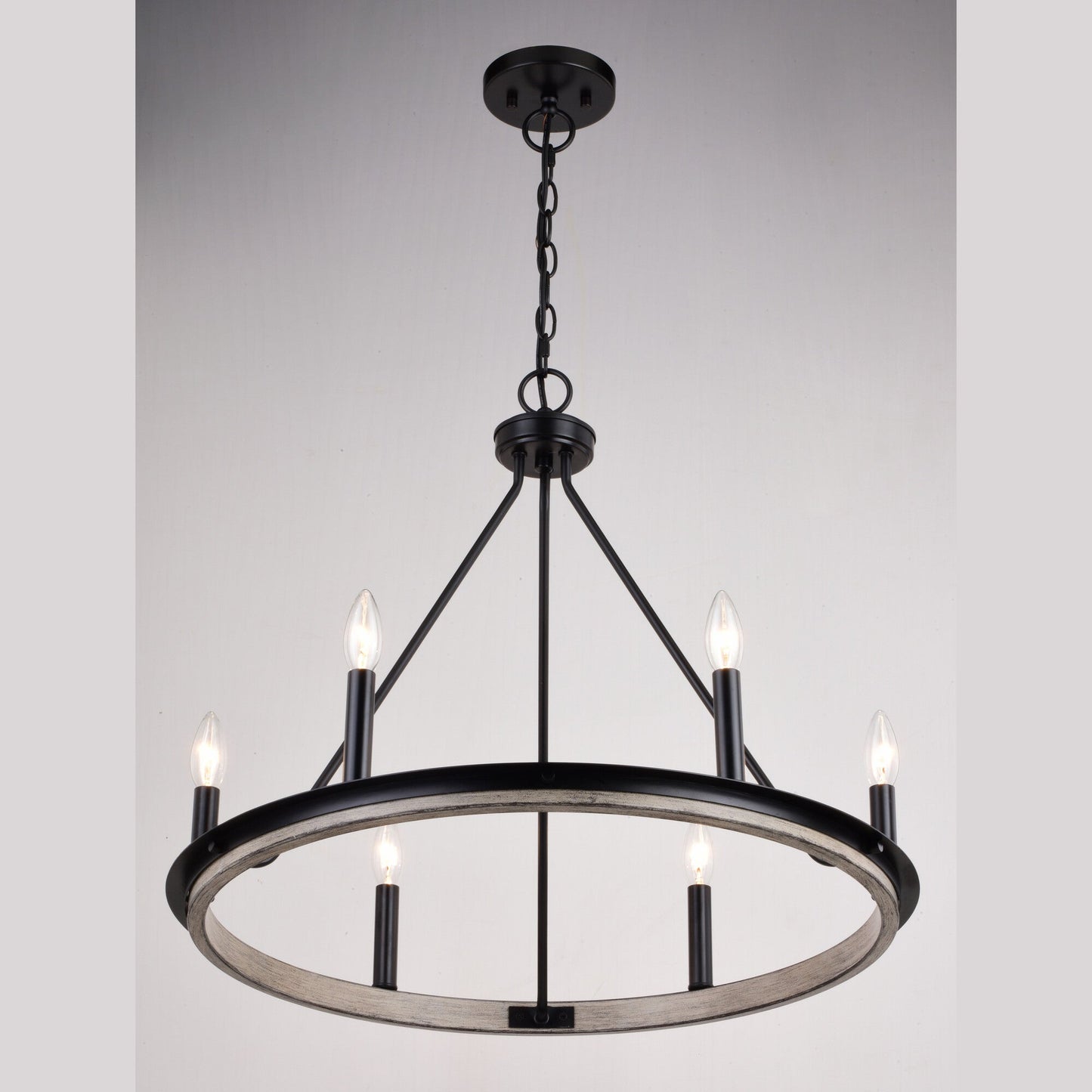 Russel 24.75 - in. 6 Light Chandelier Matte Black and Weathered Gray - Orvon Lighting
