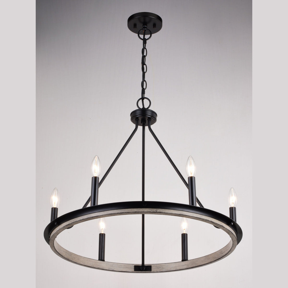 Russel 24.75 - in. 6 Light Chandelier Matte Black and Weathered Gray - Orvon Lighting