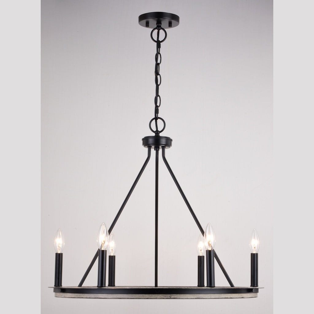 Russel 24.75 - in. 6 Light Chandelier Matte Black and Weathered Gray - Orvon Lighting