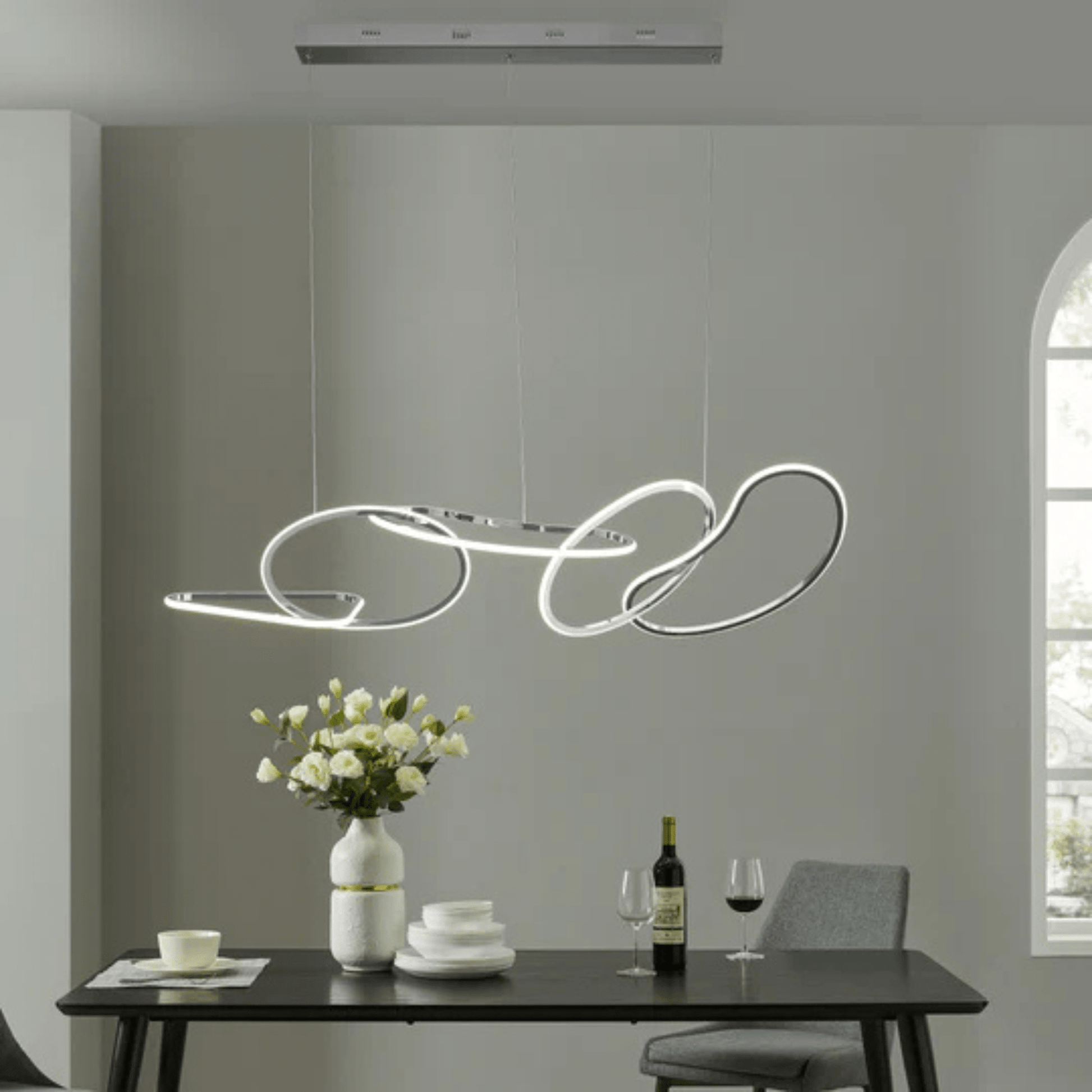 Seoul LED Hoops Rectangular Chandelier Chrome - Orvon Lighting