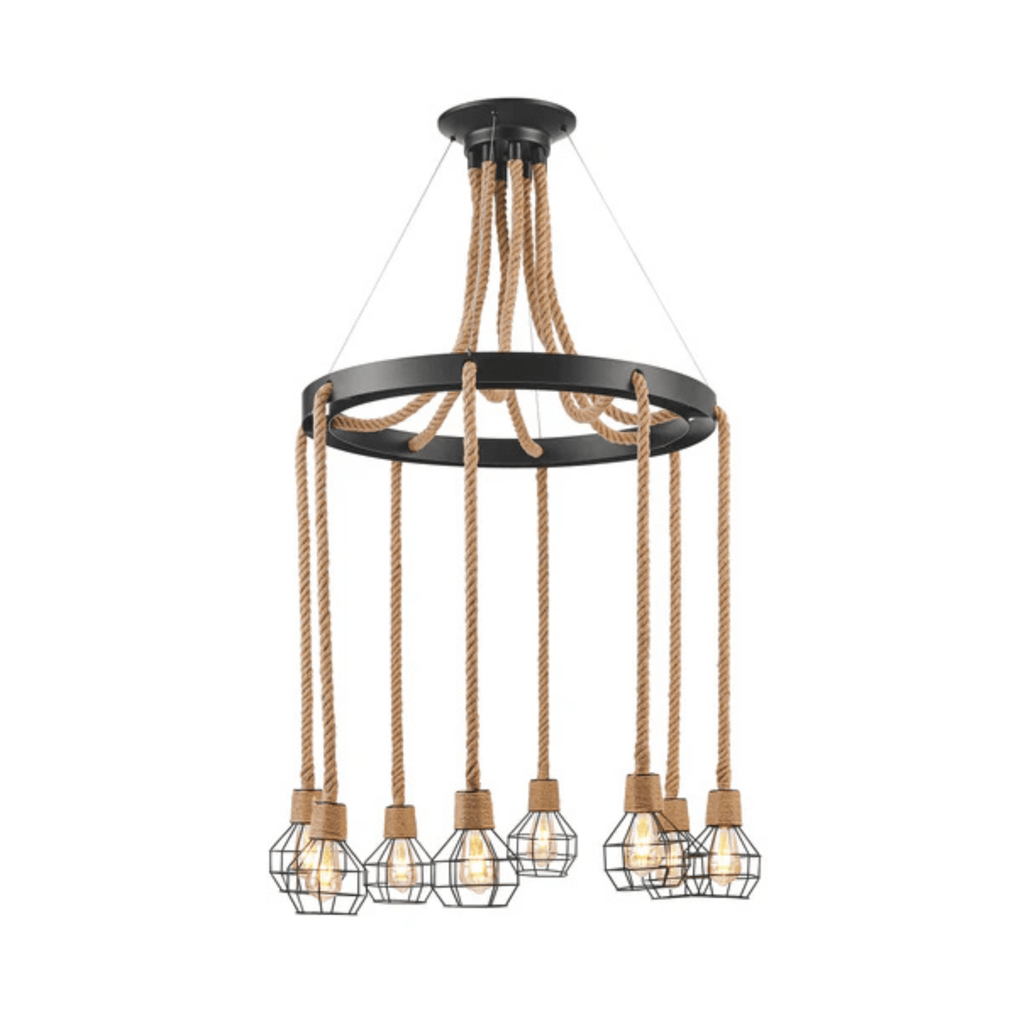 Steel and Ropes 8 Light Chandelier Black - Orvon Lighting
