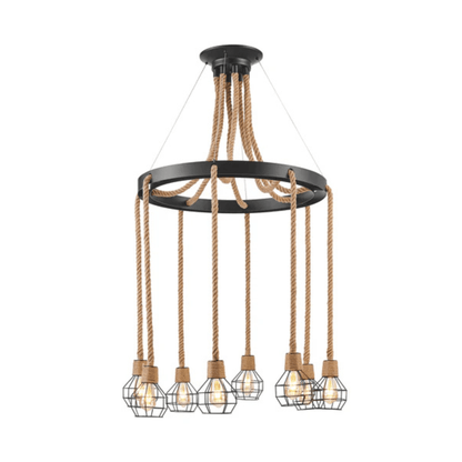 Steel and Ropes 8 Light Chandelier Black - Orvon Lighting