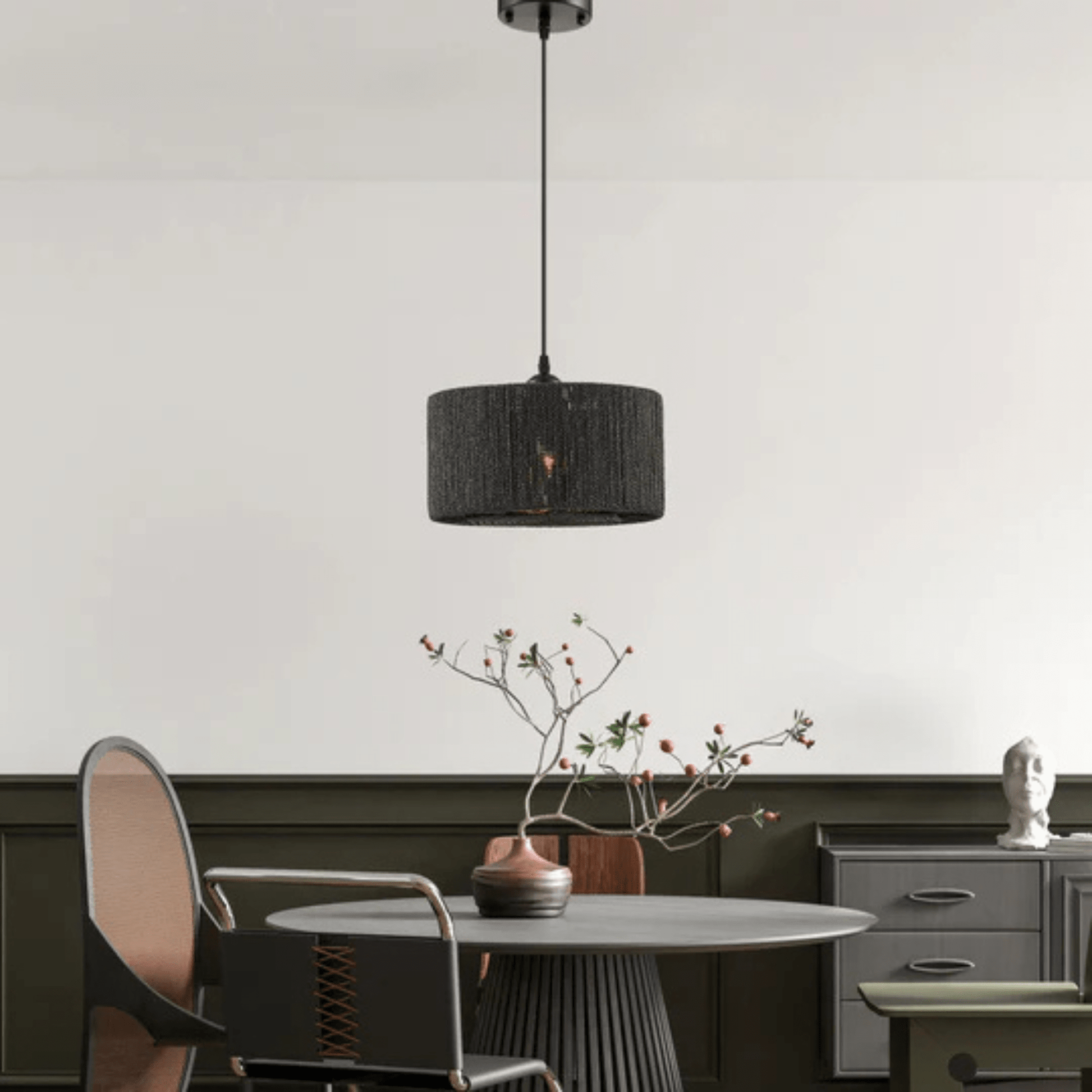 Steel and Ropes with Shade Pendant Black - Orvon Lighting