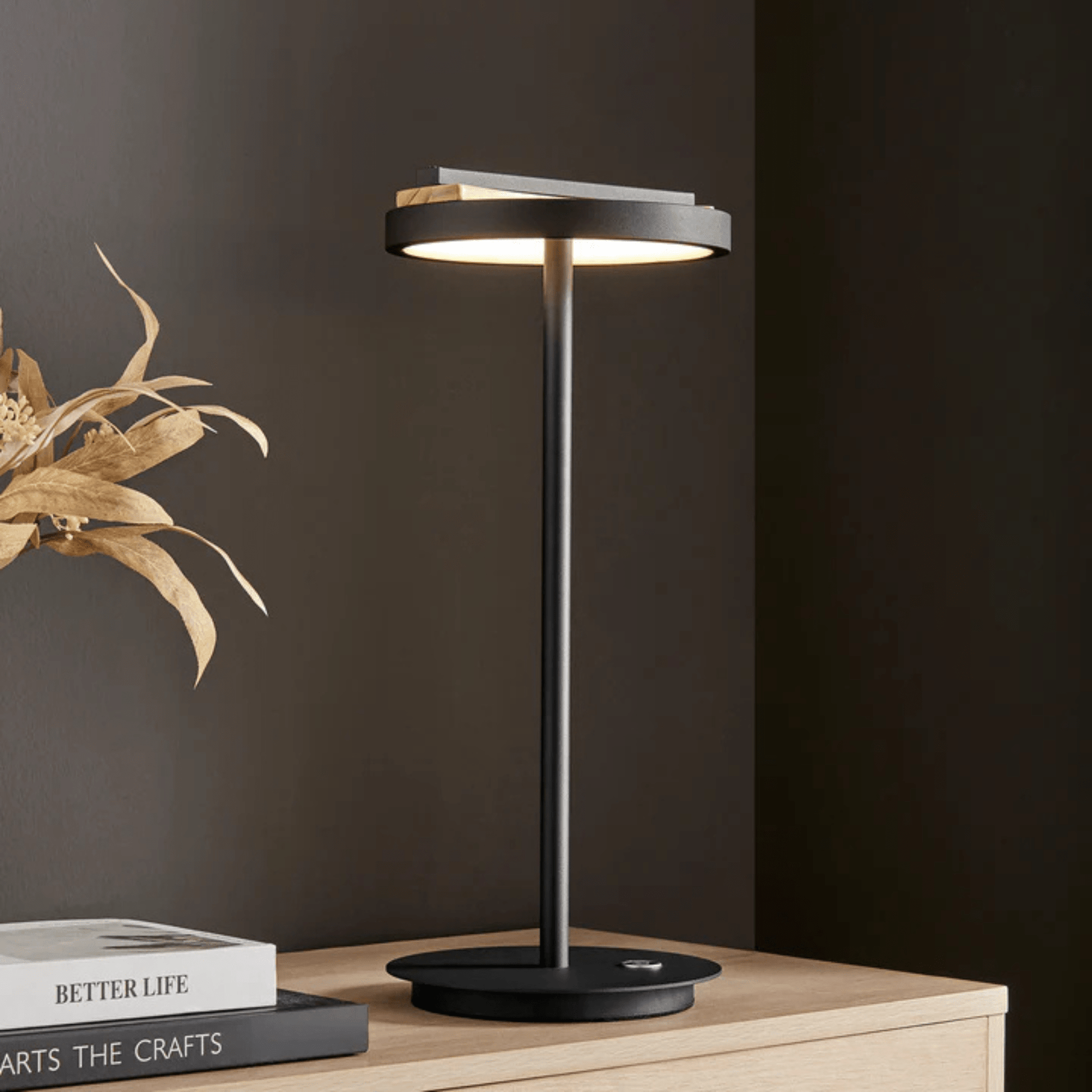 Table Lamp Satin Black & Wood - Orvon Lighting