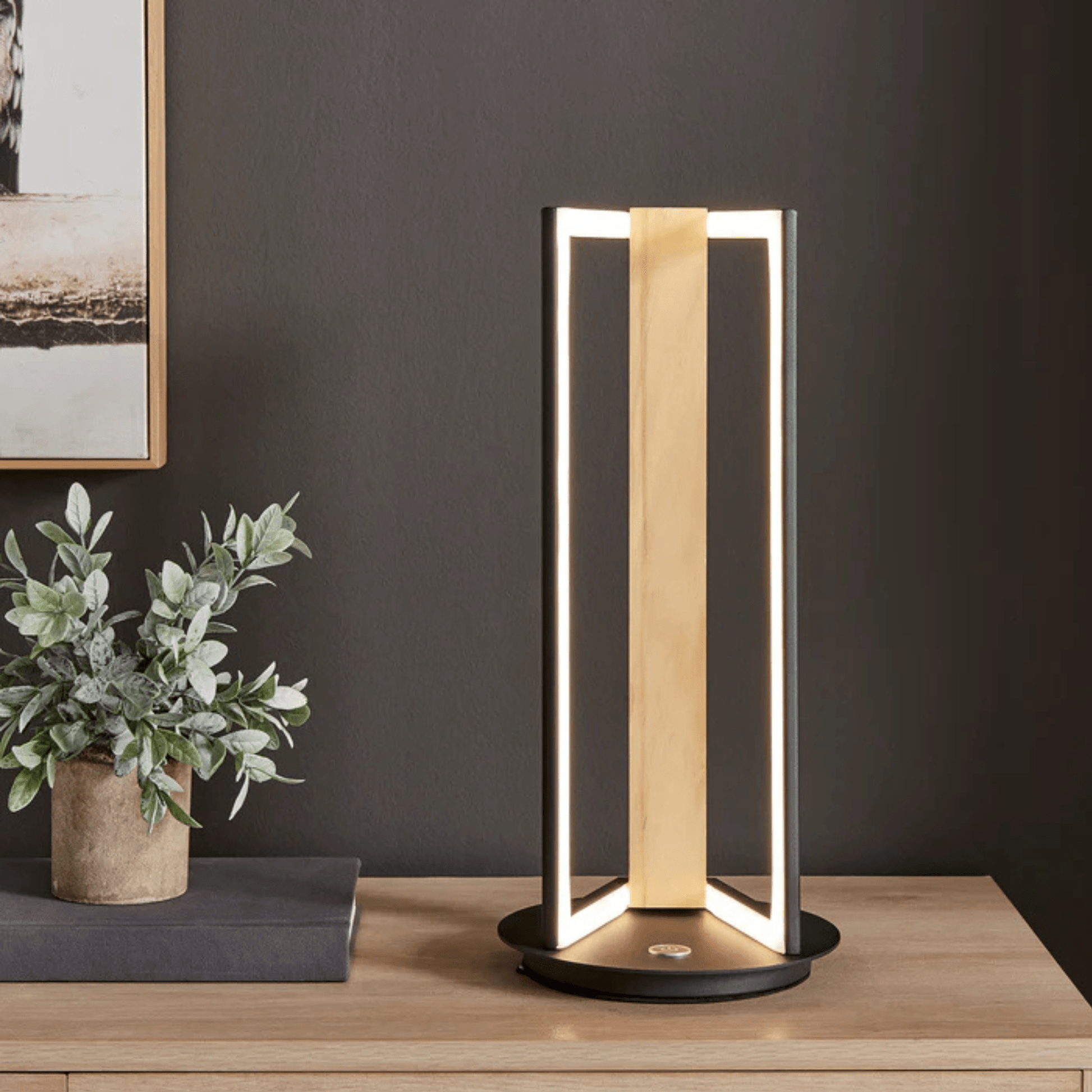 Table Lamp Satin Black & Wood - Orvon Lighting