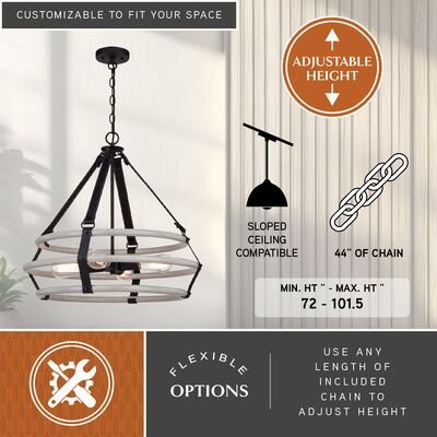 Taylor 24 - in. 4 Light Pendant Textured Black and Ash Gray - Orvon Lighting
