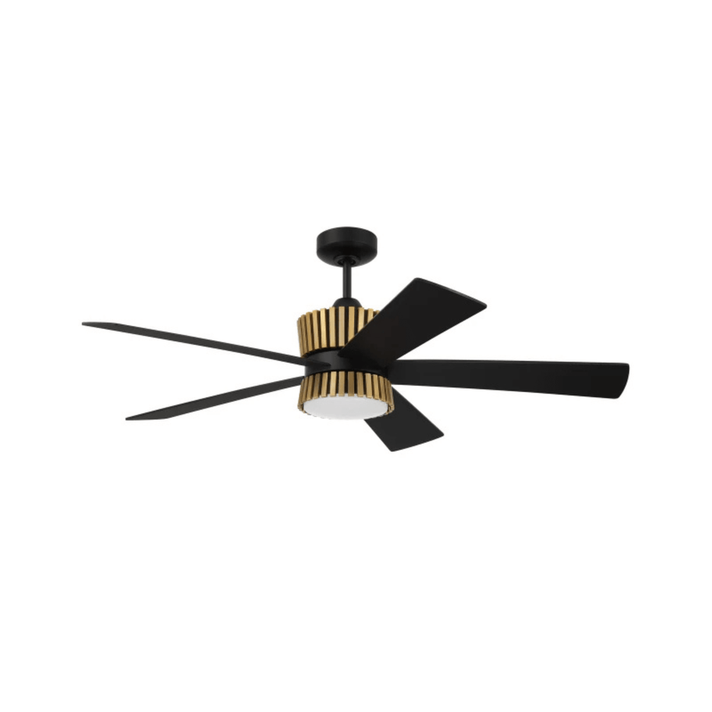Theiry 52 inch Flat Black/Satin Brass with Flat Black/Black Walnut Blades Ceiling Fan - Orvon Lighting