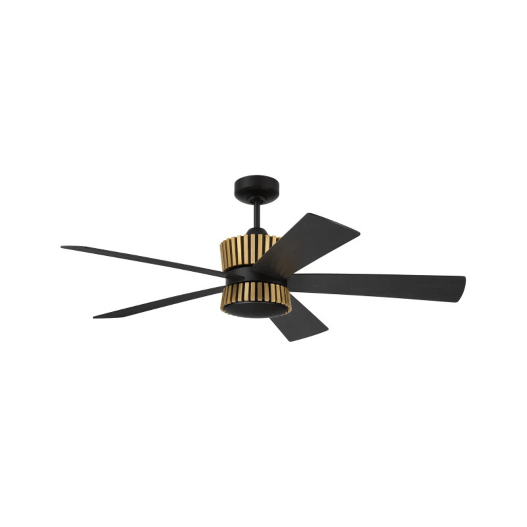 Theiry 52 inch Flat Black/Satin Brass with Flat Black/Black Walnut Blades Ceiling Fan - Orvon Lighting