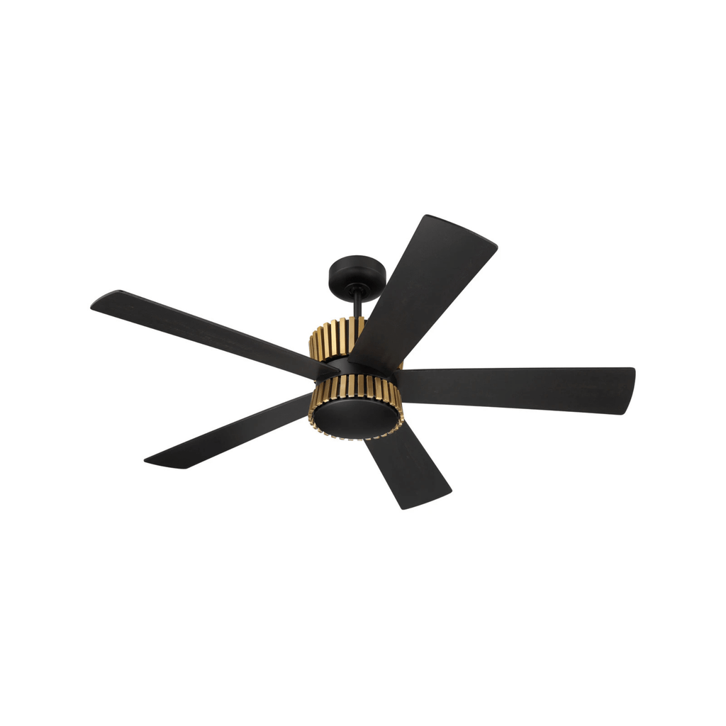 Theiry 52 inch Flat Black/Satin Brass with Flat Black/Black Walnut Blades Ceiling Fan - Orvon Lighting