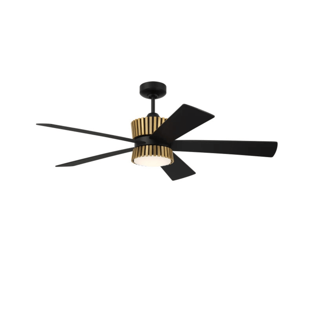 Theiry 52 inch Flat Black/Satin Brass with Flat Black/Black Walnut Blades Ceiling Fan - Orvon Lighting