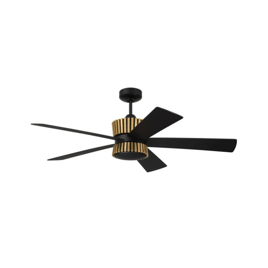 Theiry 52 inch Flat Black/Satin Brass with Flat Black/Black Walnut Blades Ceiling Fan - Orvon Lighting